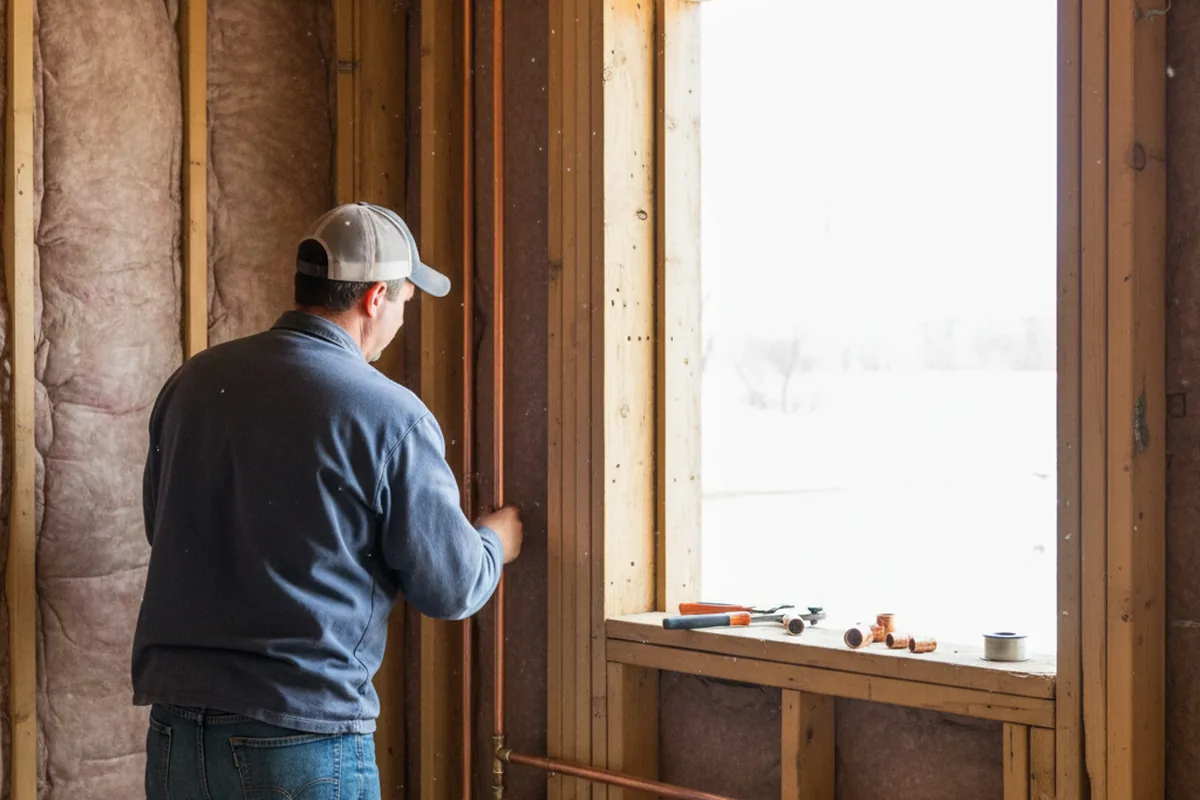 Licensed plumber running new copper supply lines in a Eight Mile home